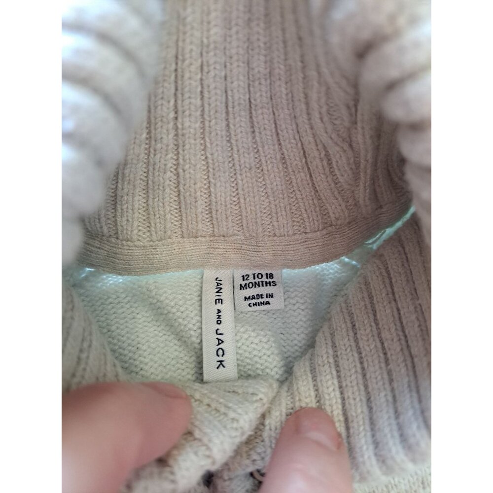 Janie & Jack Baby Cardigan Shawl Sweater 12-18 Mo Beige Nordic Cotton Blend - Picture 4 of 10